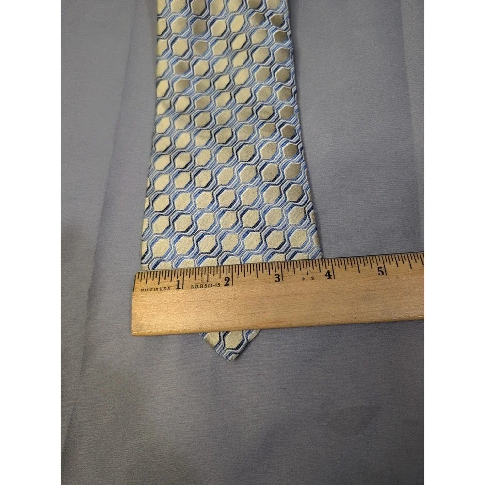 Geoffrey Beene‎ Gold Blue Geometric Silk Tie Classic Mens Necktie Wedding Formal